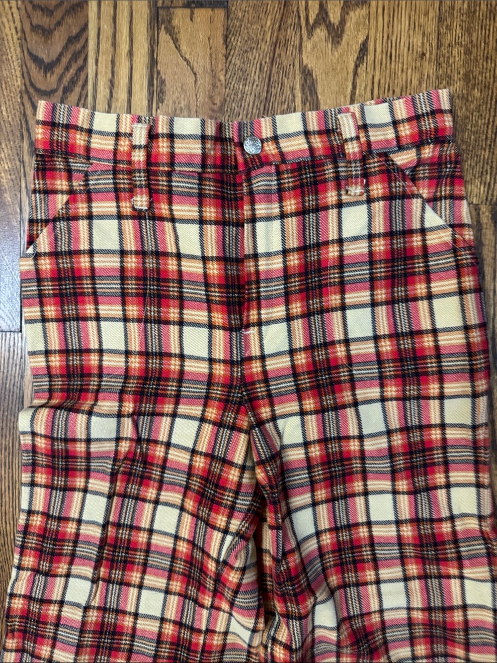 Vintage 1970s Carol Evans JCPenney Plaid High Rise Wide Leg Pants Size 26 Cotton - Picture 2 of 7